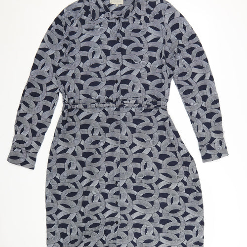 Hobbs Women Blue Geometric Belted Shirt Dress Size 16