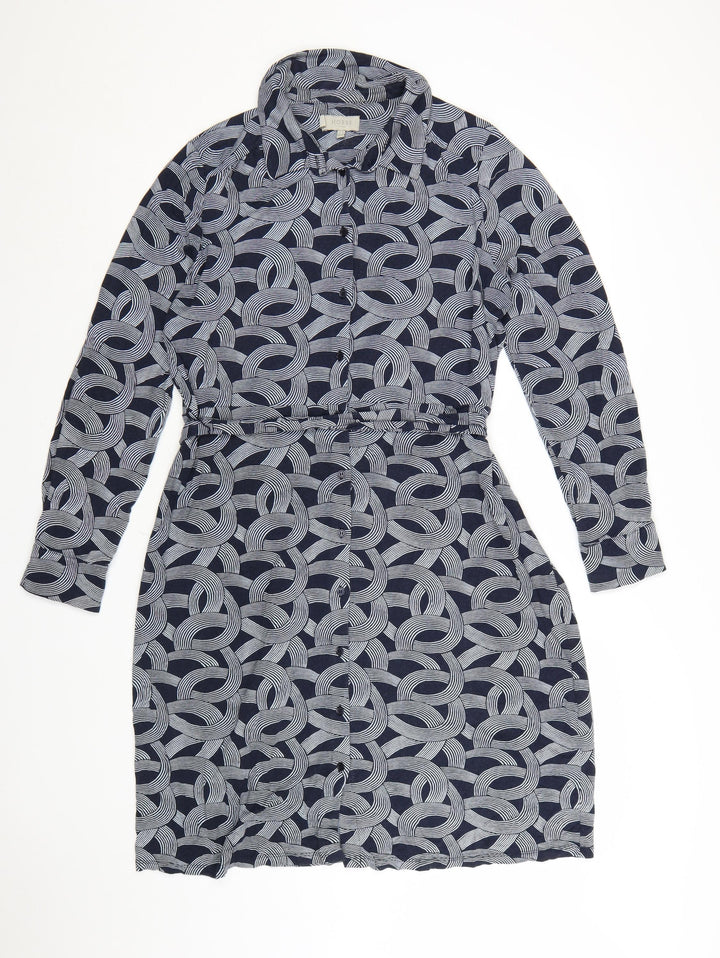 Hobbs Women Blue Geometric Belted Shirt Dress Size 16