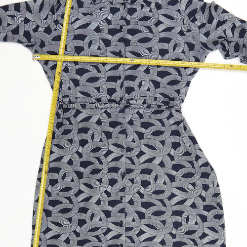 Hobbs Women Blue Geometric Belted Shirt Dress Size 16