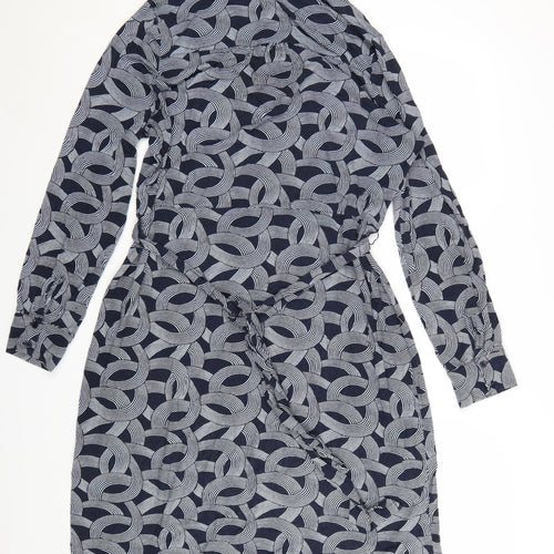 Hobbs Women Blue Geometric Belted Shirt Dress Size 16