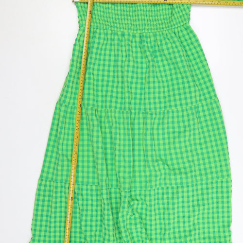 Boohoo Women Green Check Maxi Dress Size 18 Off Shoulder Ruffle