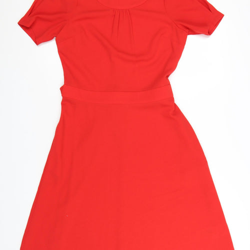 Next Women Red A-Line Short Sleeve Belted Knee Length Dress Size 6