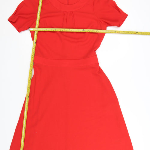 Next Women Red A-Line Short Sleeve Belted Knee Length Dress Size 6