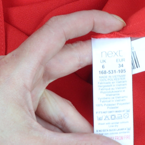 Next Women Red A-Line Short Sleeve Belted Knee Length Dress Size 6