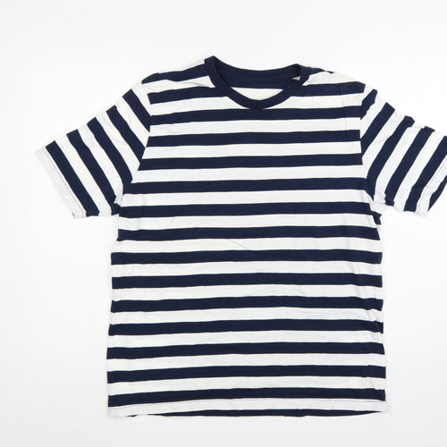 John Lewis Men Blue White Striped Cotton T-Shirt XL Nautical Style