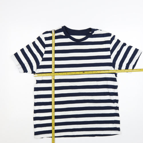 John Lewis Men Blue White Striped Cotton T-Shirt XL Nautical Style