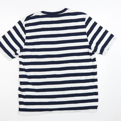 John Lewis Men Blue White Striped Cotton T-Shirt XL Nautical Style