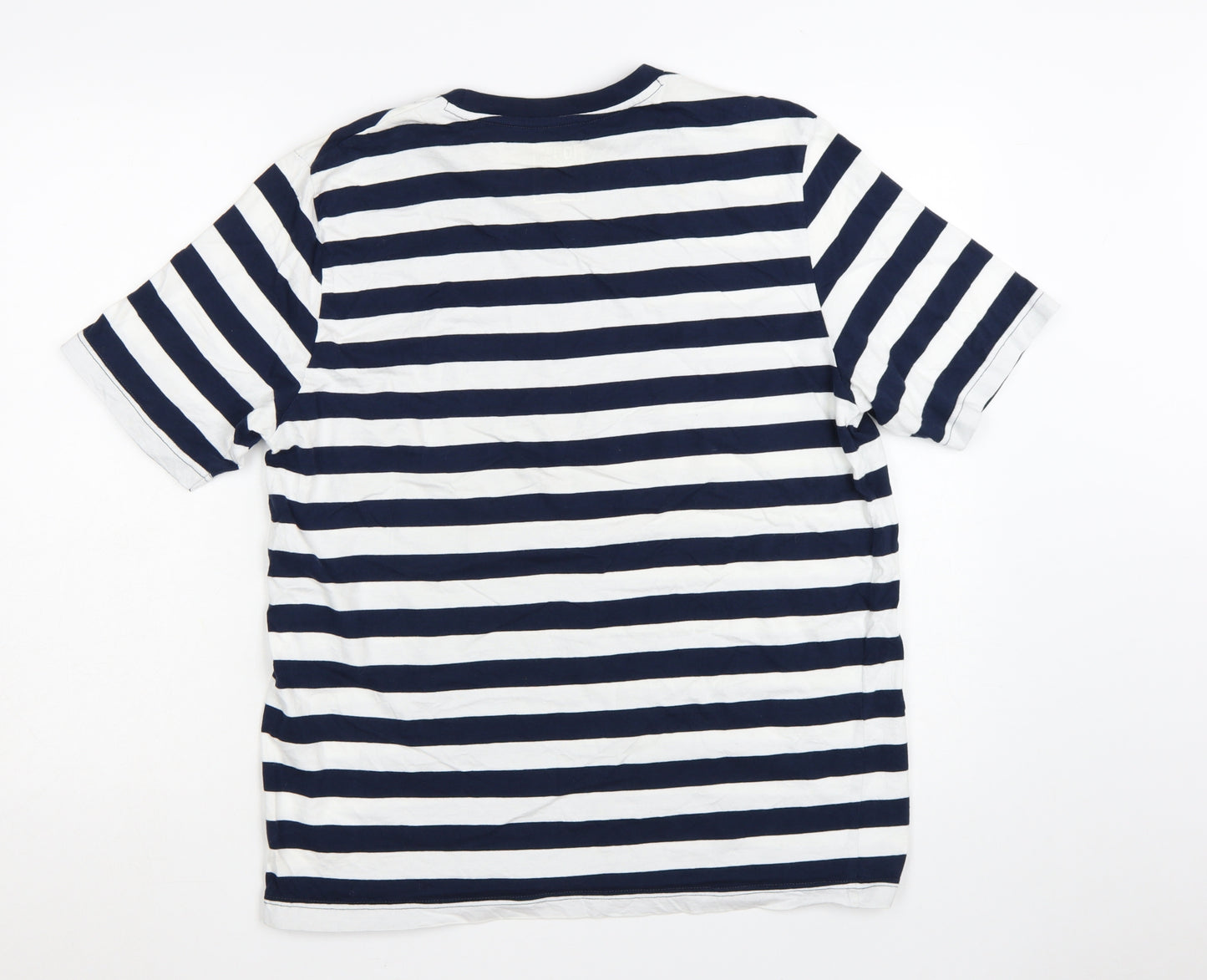 John Lewis Men Blue White Striped Cotton T-Shirt XL Nautical Style