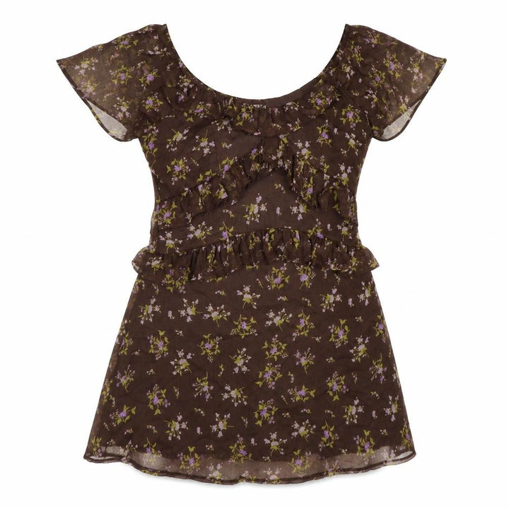 Topshop Women’s Brown Floral Ruffle Fit & Flare Short Dress Size 10