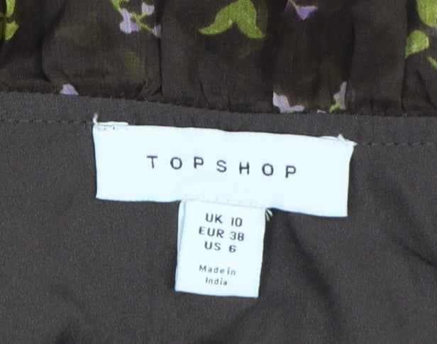 Topshop Women’s Brown Floral Ruffle Fit & Flare Short Dress Size 10