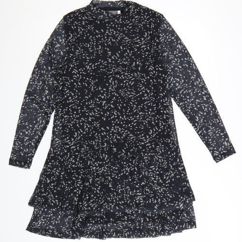 Mint Velvet Women’s Black Geometric Shift Dress Size 12 Long Sleeve