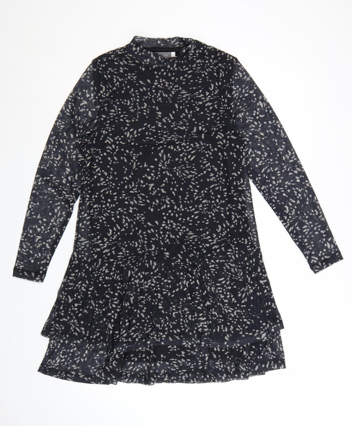 Mint Velvet Women’s Black Geometric Shift Dress Size 12 Long Sleeve