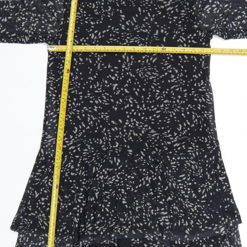 Mint Velvet Women’s Black Geometric Shift Dress Size 12 Long Sleeve