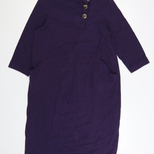 Sahara Women Purple Knee Length Shift Dress S 3/4 Sleeve Button