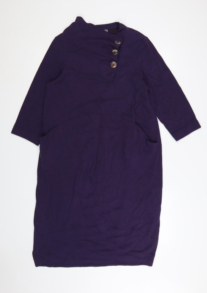 Sahara Women Purple Knee Length Shift Dress S 3/4 Sleeve Button