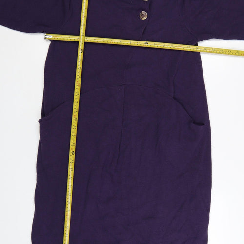 Sahara Women Purple Knee Length Shift Dress S 3/4 Sleeve Button