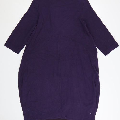 Sahara Women Purple Knee Length Shift Dress S 3/4 Sleeve Button
