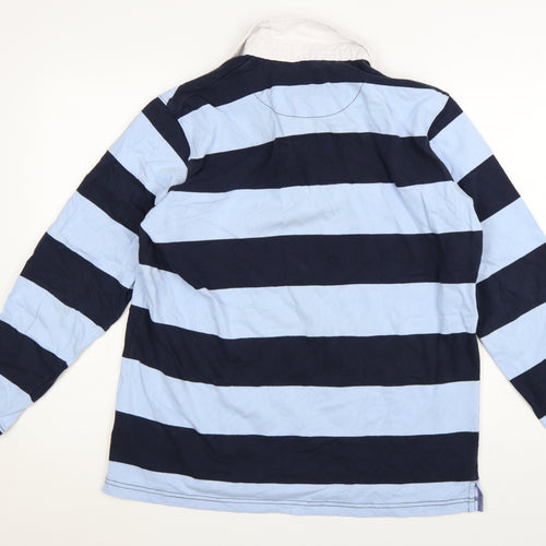 Cotton Traders Men's Blue Striped Long Sleeve Polo Shirt L