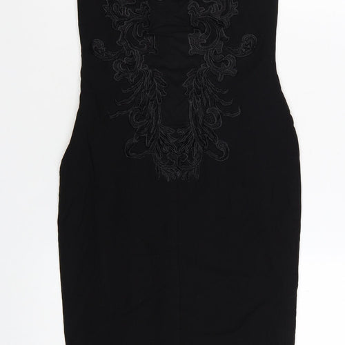 Rare London Women’s Black Bodycon Embroidered Dress UK 10