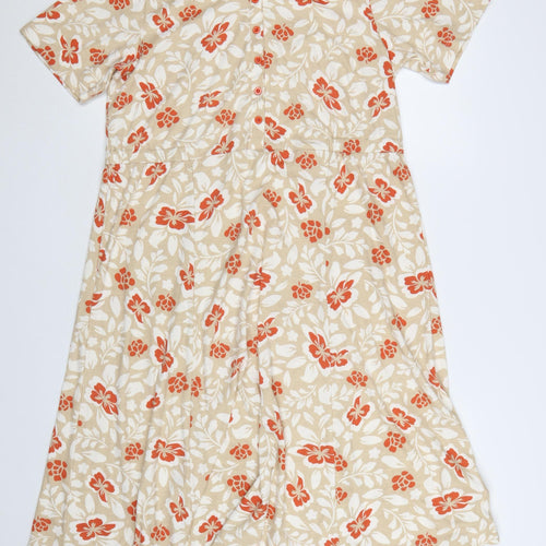Poppy Women Beige Floral Collared Shirt Dress Size 14