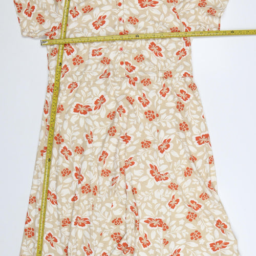 Poppy Women Beige Floral Collared Shirt Dress Size 14