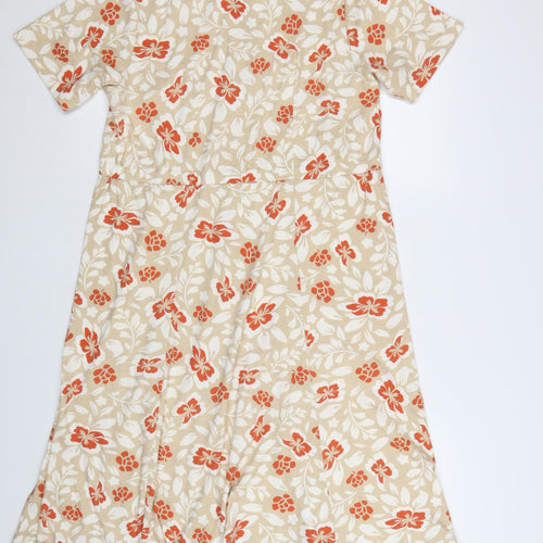 Poppy Women Beige Floral Collared Shirt Dress Size 14