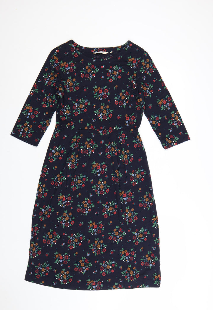 Seasalt Cornwall Womens Blue Floral Fit & Flare Cotton Dress Size 8 Petite