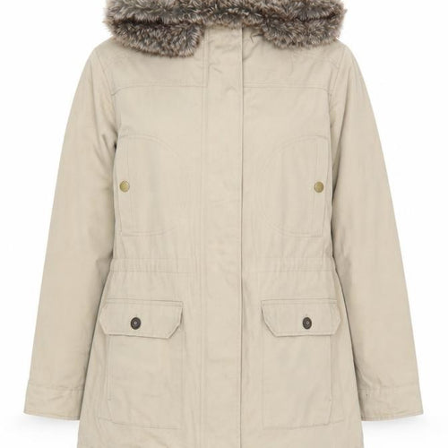 Cotton Traders Women’s Beige Parka Coat Size 18 Hooded Faux Fur Trim