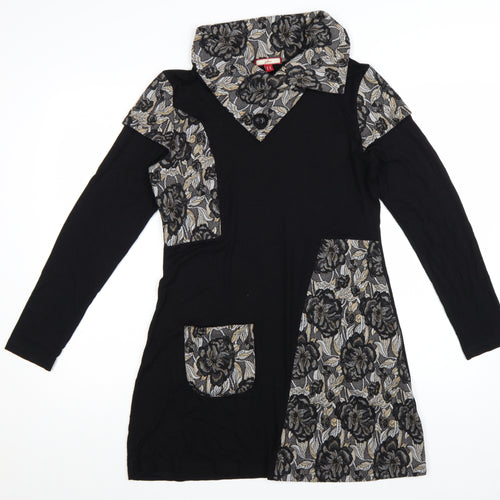 Joe Browns Women’s Black Floral A-Line Collared Long Sleeve Dress Size 12