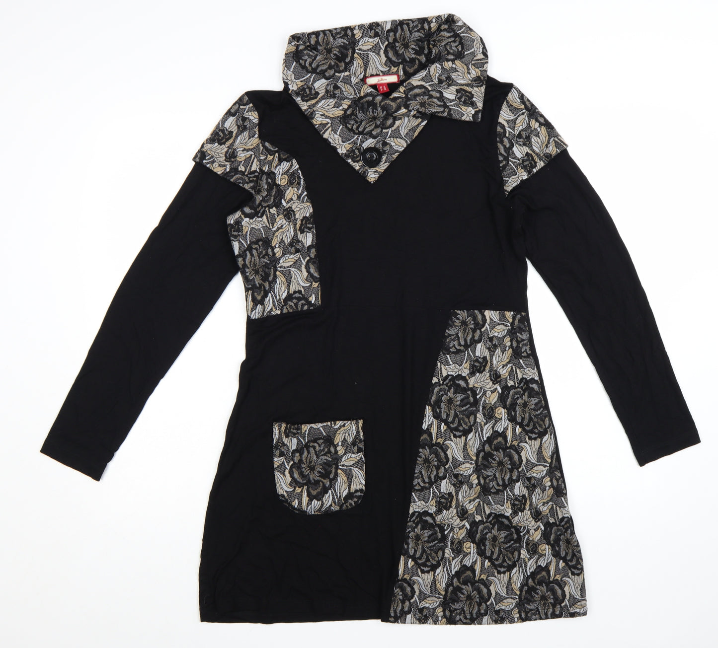 Joe Browns Women’s Black Floral A-Line Collared Long Sleeve Dress Size 12