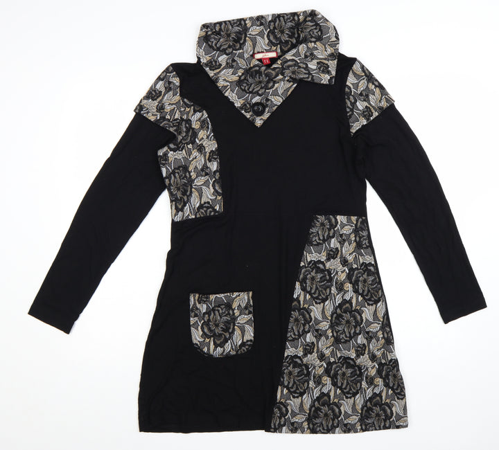 Joe Browns Women’s Black Floral A-Line Collared Long Sleeve Dress Size 12