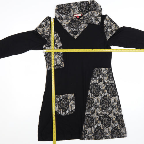 Joe Browns Women’s Black Floral A-Line Collared Long Sleeve Dress Size 12