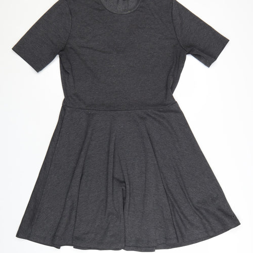 Nümph Women’s Grey Knee Length Skater Dress XL High Neck Stretch