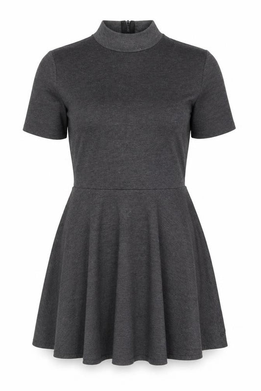 Front view of Nümph Women’s Grey Knee Length Skater Dress XL High Neck Stretch
