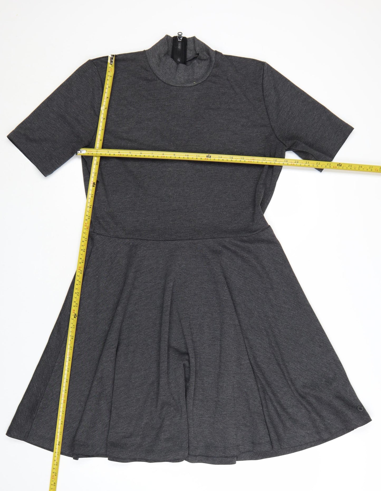Nümph Women’s Grey Knee Length Skater Dress XL High Neck Stretch