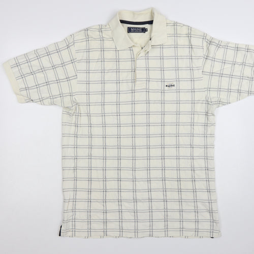 Maine New England Men’s Ivory Check Cotton Polo Shirt M