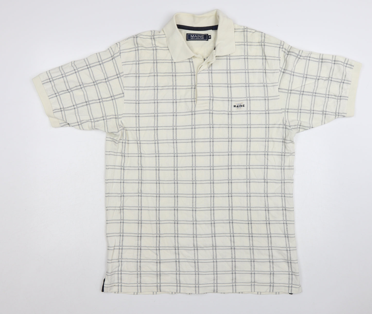 Maine New England Men’s Ivory Check Cotton Polo Shirt M