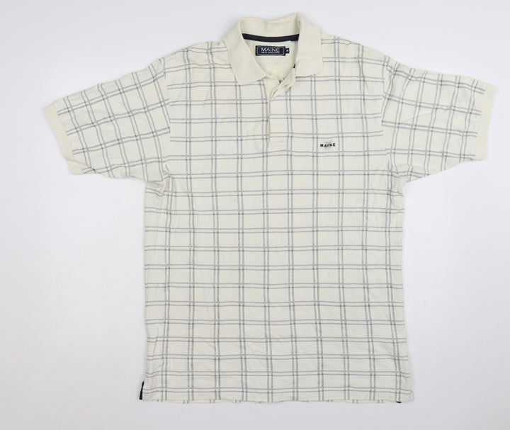 Maine New England Men’s Ivory Check Cotton Polo Shirt M