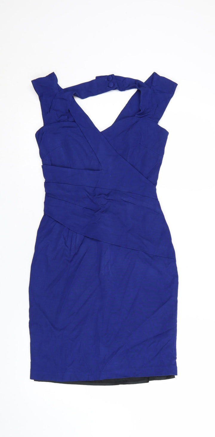 Reiss Women's Blue Bodycon Knee Length Sleeveless Dress UK 6