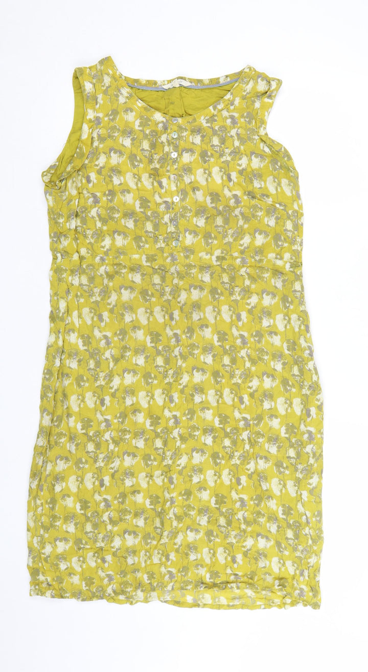 White Stuff Women’s Yellow Floral Sleeveless Shift Dress Size 12