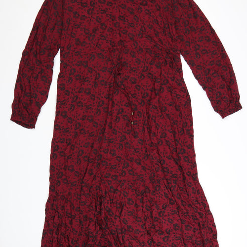 Fat Face Women’s Red Animal Print Bohemian Viscose Midi Dress Size 12