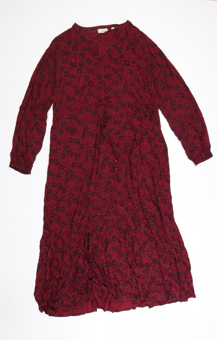 Fat Face Women’s Red Animal Print Bohemian Viscose Midi Dress Size 12