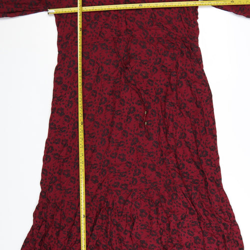 Fat Face Women’s Red Animal Print Bohemian Viscose Midi Dress Size 12