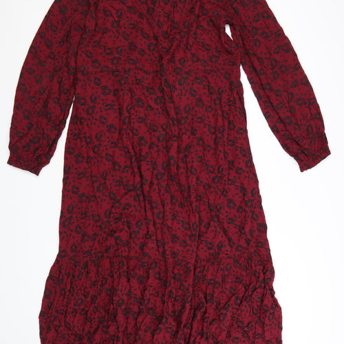Fat Face Women’s Red Animal Print Bohemian Viscose Midi Dress Size 12