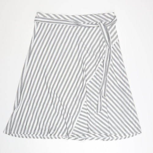 DKNY Women’s Grey Striped Wrap Skirt XL Polyester Elastane