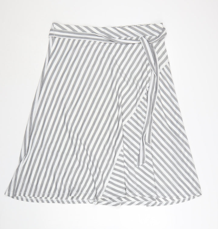 DKNY Women’s Grey Striped Wrap Skirt XL Polyester Elastane