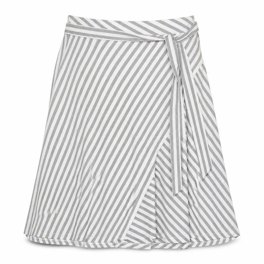 Front view of DKNY Women’s Grey Striped Wrap Skirt XL Polyester Elastane