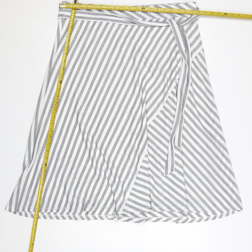 DKNY Women’s Grey Striped Wrap Skirt XL Polyester Elastane