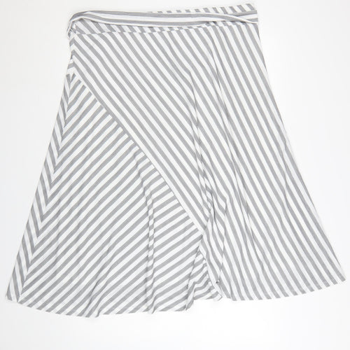 DKNY Women’s Grey Striped Wrap Skirt XL Polyester Elastane