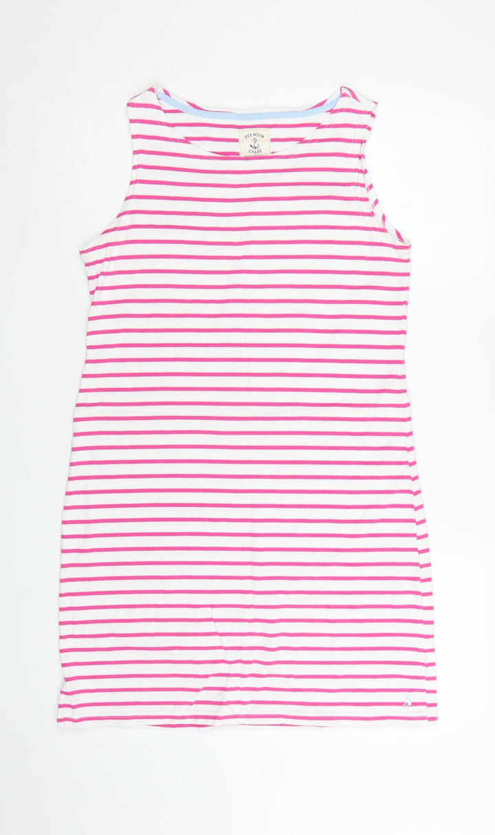 Joules Womens Pink White Striped Cotton Sleeveless T-Shirt Dress Size 14